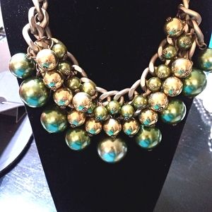Green Pearl Statement Necklace, NWOT